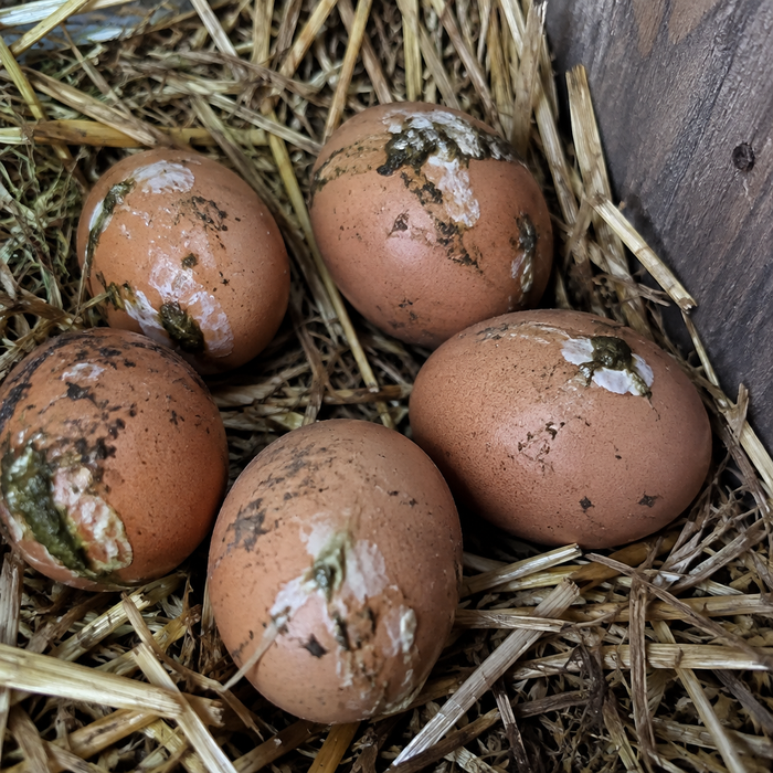 Eggs smeared with droppings in the nest box
