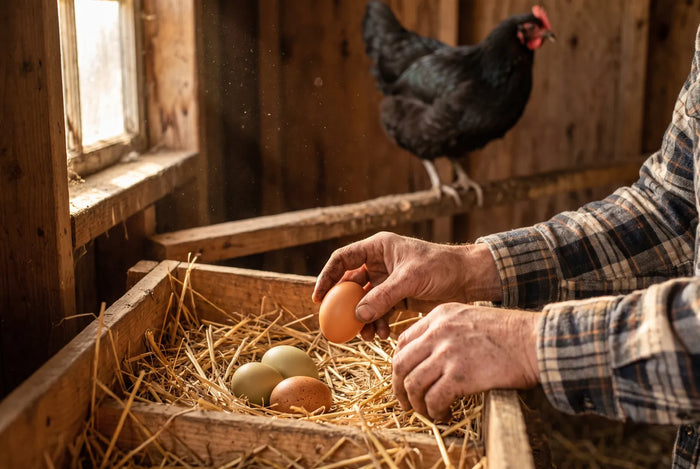 Collecting eggs from the nest box